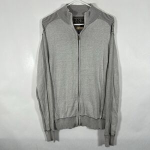 BKE Slim Fit Full Zip Sweater Jacket Mens Size Large Gray Mock Neck Buckle